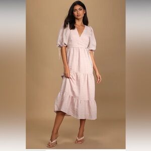 Lulu's Blush Midi Dress with Puff Sleeves